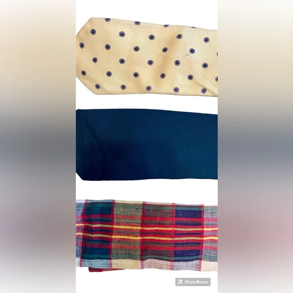 LOT of 3 Vintage Rooster Men’s Ties: Cotton Madras, Wool Gabardine, and Silk.